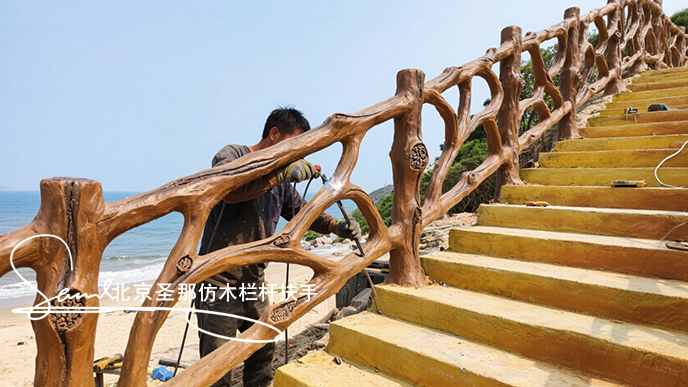 jimeng-2025-06-25-7615-正在施工制作的旅游區樓梯室外安全圍欄設計制作過程，美工正在施工制作，先用鋼筋焊接....jpeg