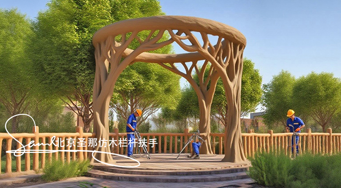 jimeng-2025-06-25-1655-正在施工制作的旅游區樓梯室外安全圍欄設計制作過程，美工正在施工制作，先用鋼筋焊接....jpeg